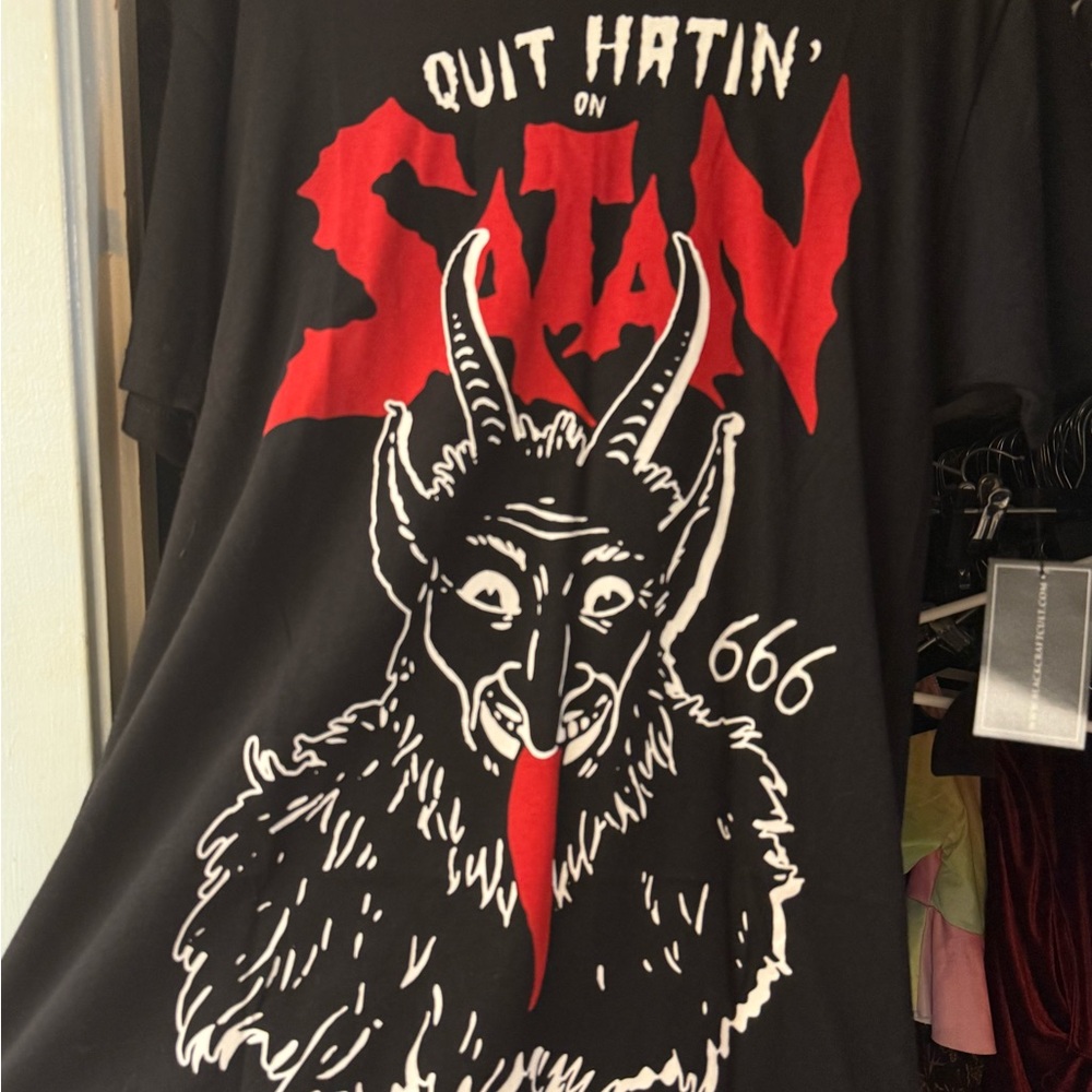 Black Graphic Tee with Red and White Design